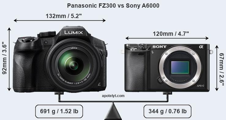 Size Panasonic FZ300 vs Sony A6000