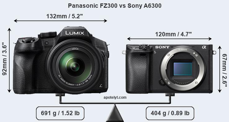 Size Panasonic FZ300 vs Sony A6300