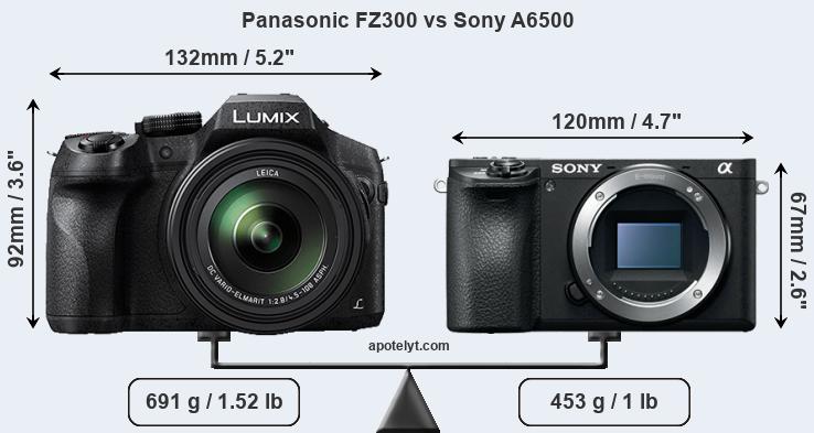 Size Panasonic FZ300 vs Sony A6500
