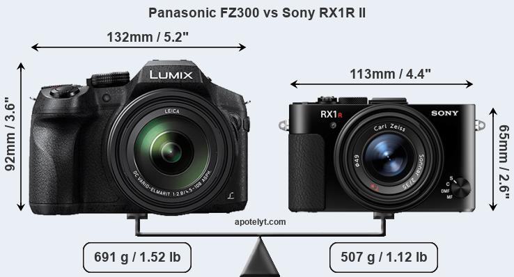 Size Panasonic FZ300 vs Sony RX1R II