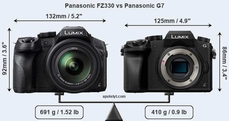Size Panasonic FZ330 vs Panasonic G7
