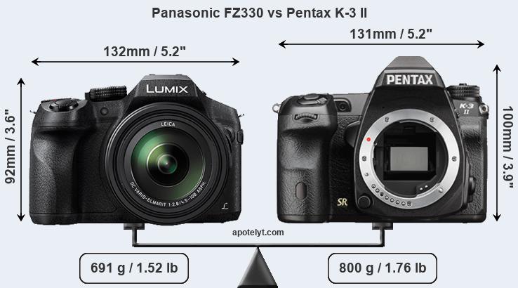 Size Panasonic FZ330 vs Pentax K-3 II