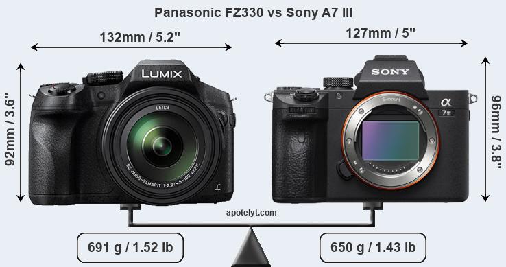Size Panasonic FZ330 vs Sony A7 III