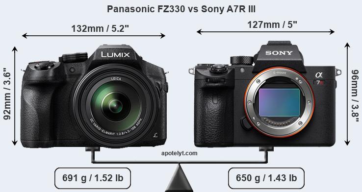 Size Panasonic FZ330 vs Sony A7R III
