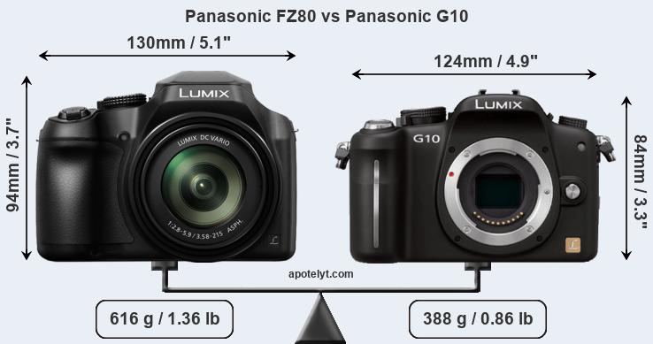 Size Panasonic FZ80 vs Panasonic G10