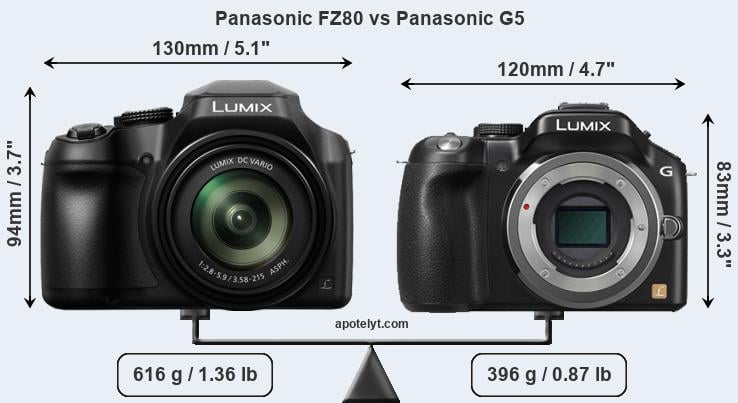 Size Panasonic FZ80 vs Panasonic G5