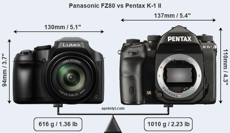 Size Panasonic FZ80 vs Pentax K-1 II