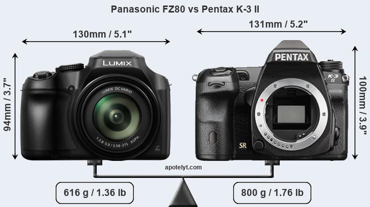 Size Panasonic FZ80 vs Pentax K-3 II
