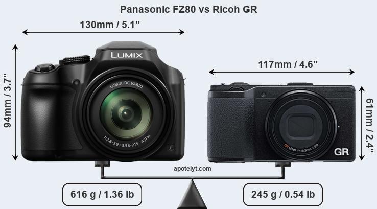 Size Panasonic FZ80 vs Ricoh GR