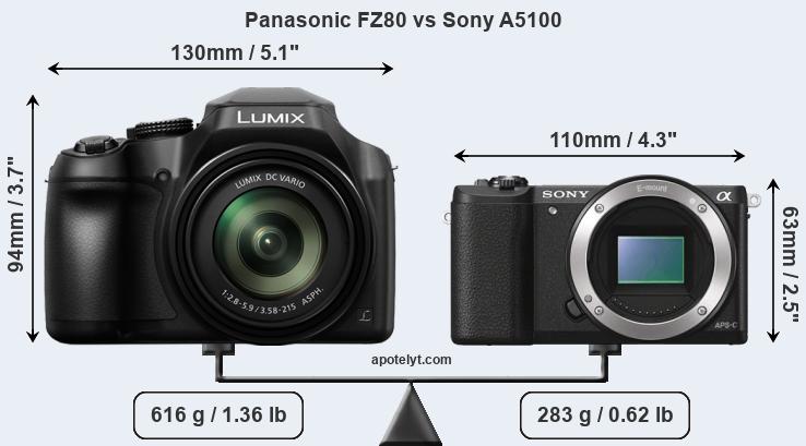 Size Panasonic FZ80 vs Sony A5100