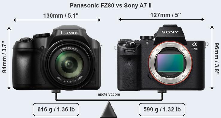 Size Panasonic FZ80 vs Sony A7 II