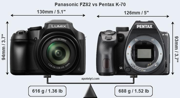 Size Panasonic FZ82 vs Pentax K-70