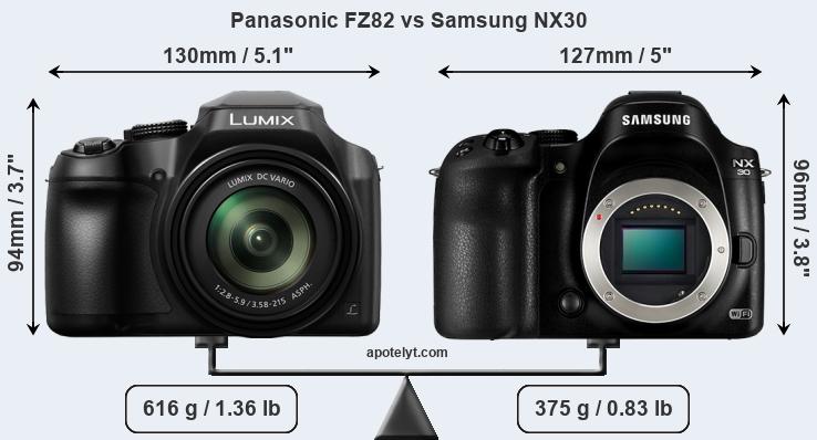 Size Panasonic FZ82 vs Samsung NX30