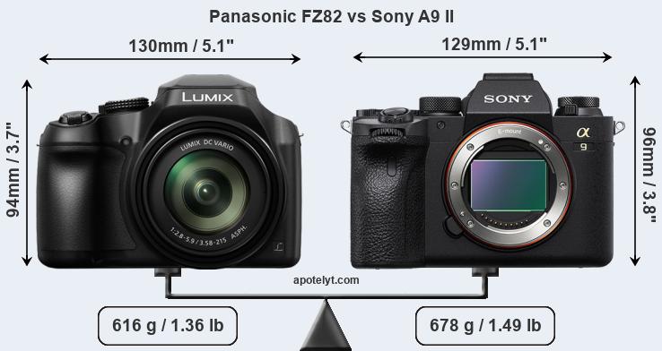 Size Panasonic FZ82 vs Sony A9 II