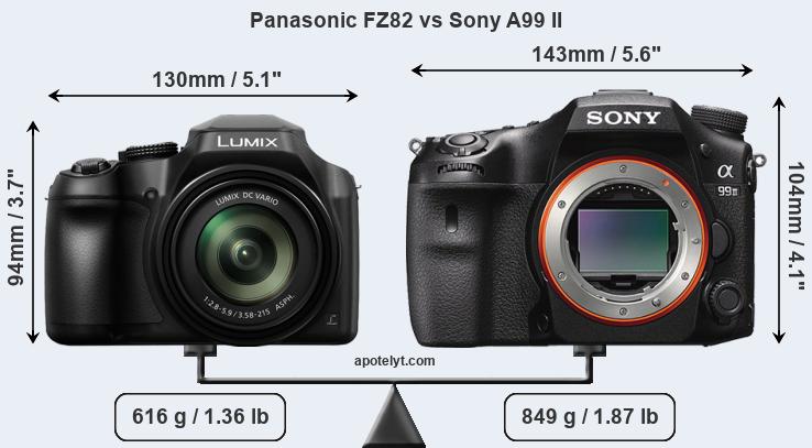 Size Panasonic FZ82 vs Sony A99 II