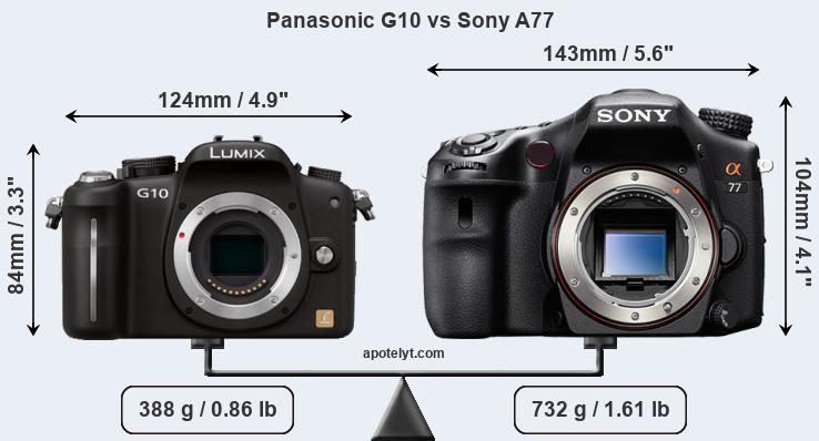 Size Panasonic G10 vs Sony A77