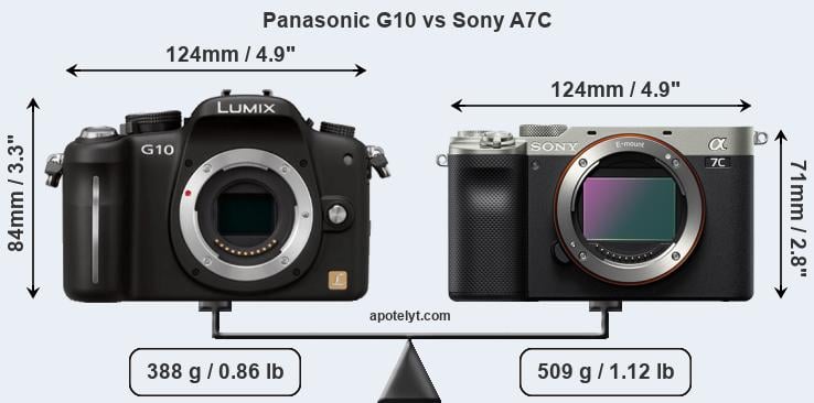 Size Panasonic G10 vs Sony A7C