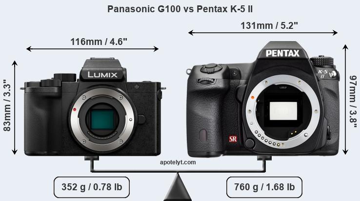 Size Panasonic G100 vs Pentax K-5 II