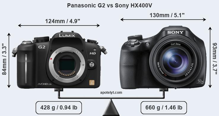 Size Panasonic G2 vs Sony HX400V