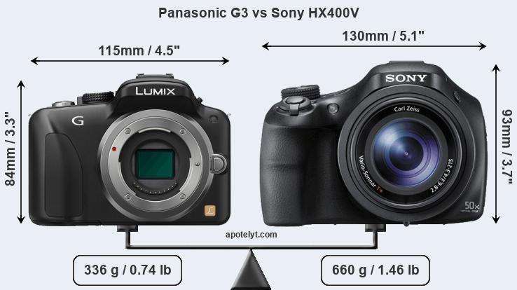 Size Panasonic G3 vs Sony HX400V