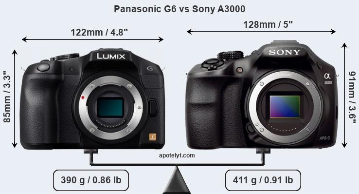 Size Panasonic G6 vs Sony A3000