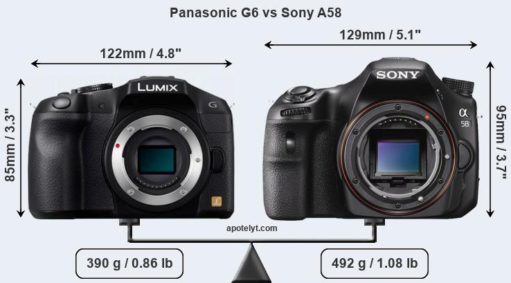 Size Panasonic G6 vs Sony A58