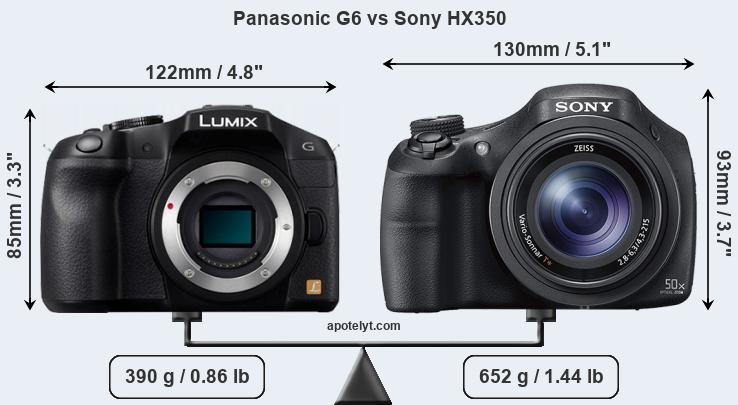 Size Panasonic G6 vs Sony HX350