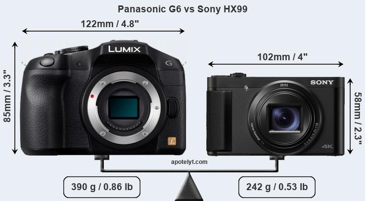 Size Panasonic G6 vs Sony HX99