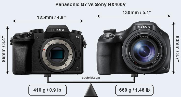 Size Panasonic G7 vs Sony HX400V