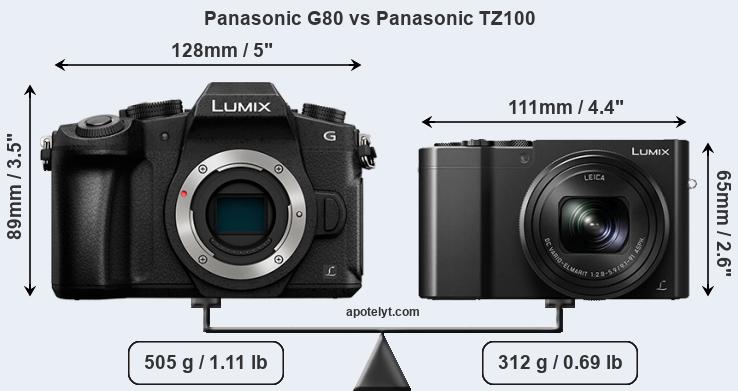 Size Panasonic G80 vs Panasonic TZ100