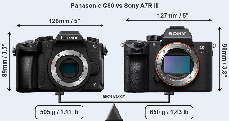 Size Panasonic G80 vs Sony A7R III
