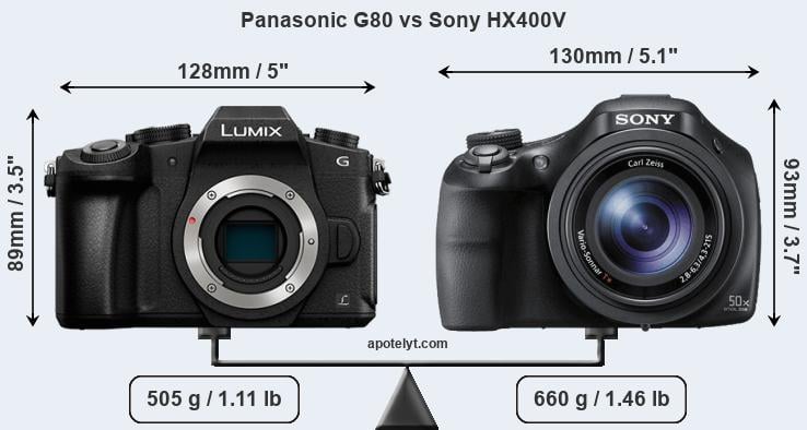 Size Panasonic G80 vs Sony HX400V