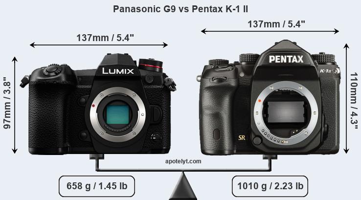Size Panasonic G9 vs Pentax K-1 II