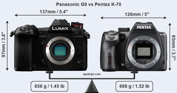 Size Panasonic G9 vs Pentax K-70