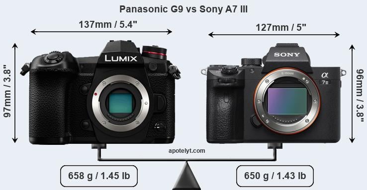Size Panasonic G9 vs Sony A7 III