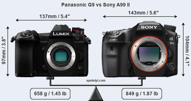 Size Panasonic G9 vs Sony A99 II