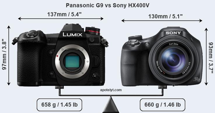 Size Panasonic G9 vs Sony HX400V