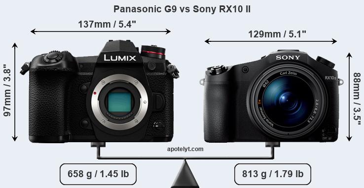 Size Panasonic G9 vs Sony RX10 II