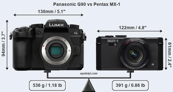 Size Panasonic G90 vs Pentax MX-1