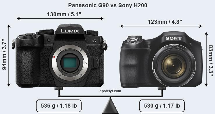 Size Panasonic G90 vs Sony H200