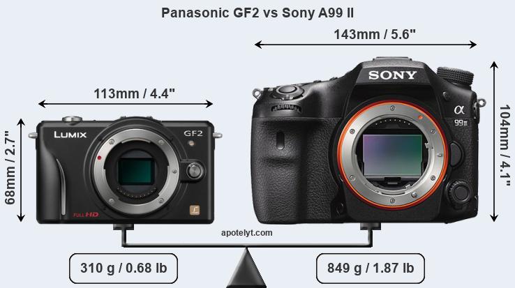 Size Panasonic GF2 vs Sony A99 II