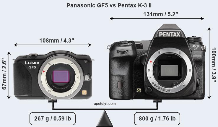 Size Panasonic GF5 vs Pentax K-3 II