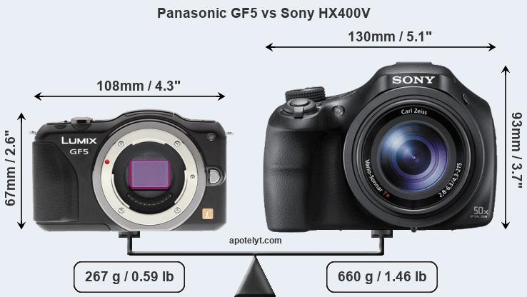 Size Panasonic GF5 vs Sony HX400V