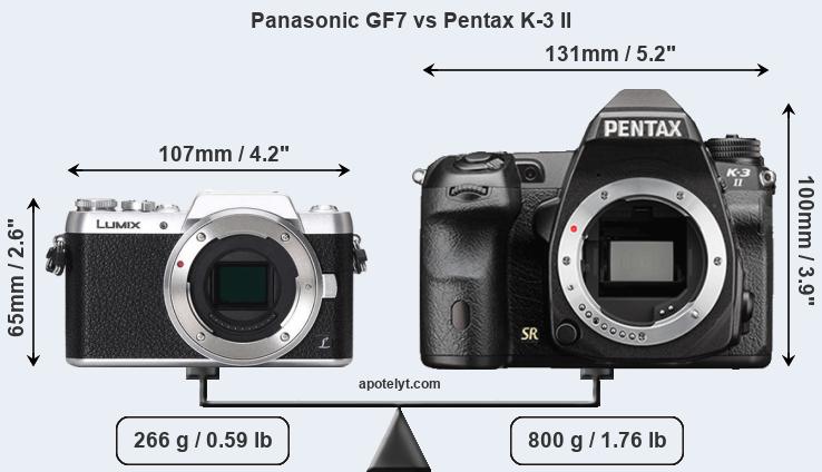 Size Panasonic GF7 vs Pentax K-3 II