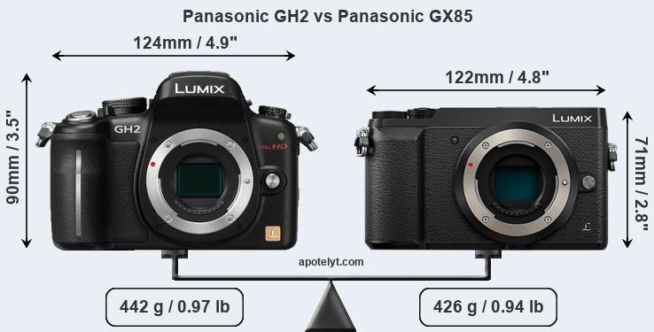 Size Panasonic GH2 vs Panasonic GX85
