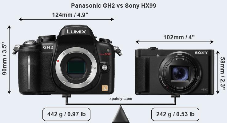 Size Panasonic GH2 vs Sony HX99