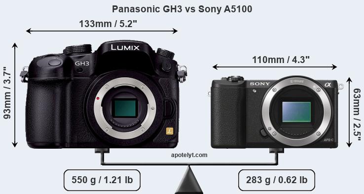 Size Panasonic GH3 vs Sony A5100