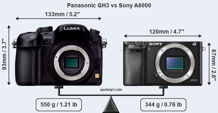 Size Panasonic GH3 vs Sony A6000