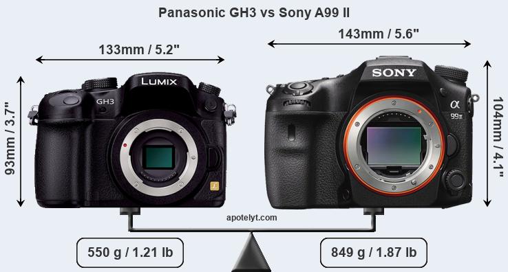 Size Panasonic GH3 vs Sony A99 II