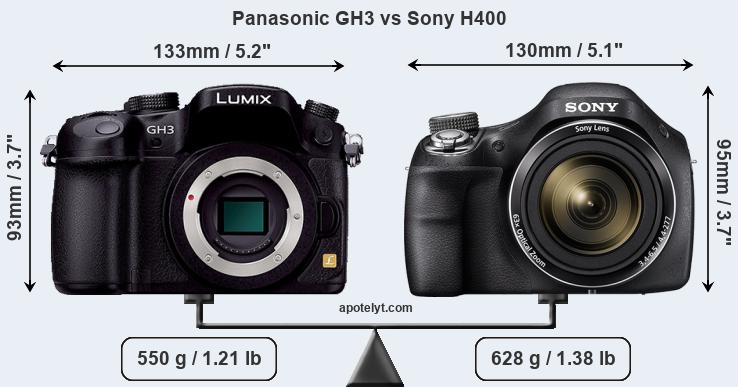 Size Panasonic GH3 vs Sony H400